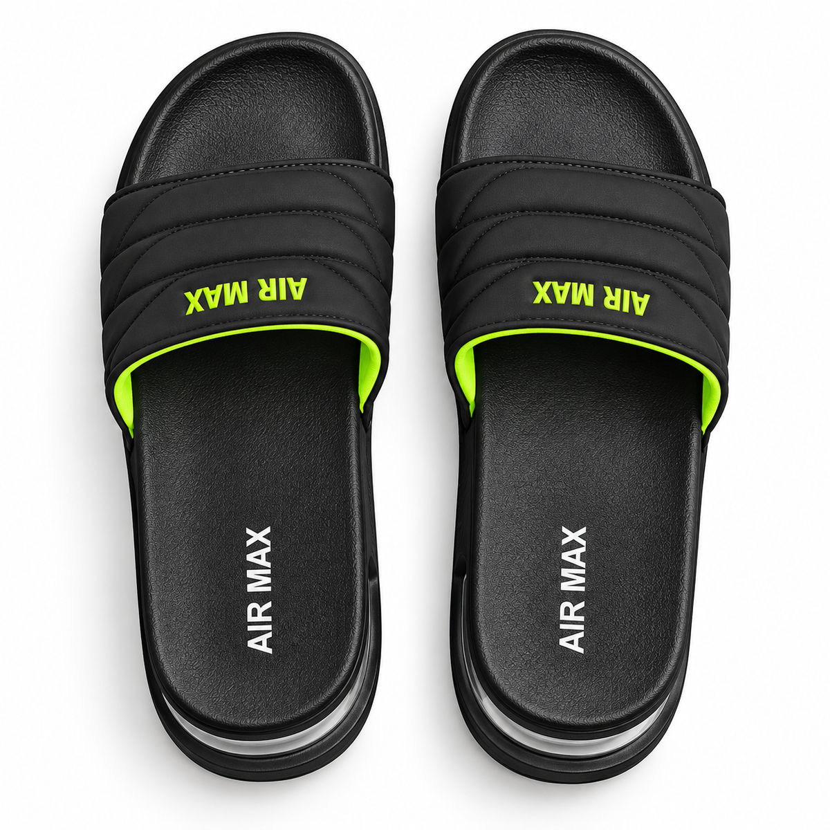 Premium Black Air Max Comfort Slides for Men | Black & Neon Green