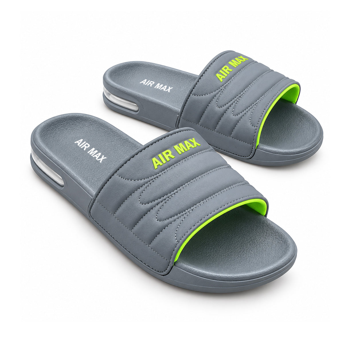 Premium Air Max Comfort Slides for Men | Grey & Neon Green